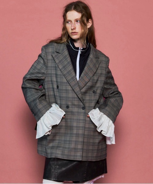 フリルスリーブ付きレザージャケット FREAK'S STORE/ファー襟付き フェイクレザーブルゾン｜Daytona