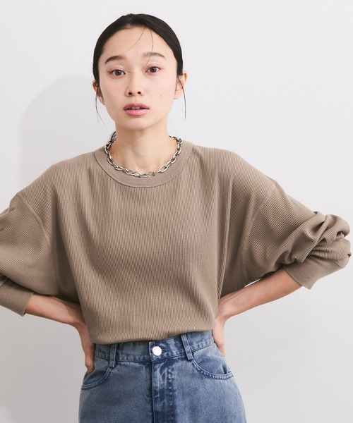 Healthknit(ヘルスニット)の「【Healthknit/ヘルスニット】Basic Waffle Hem Round Crewneck L/S(Tシャツ/カットソー・レディース・ブラック系その他3/カーキ/オフホワイト/ブラック・FREE)」の1枚目の写真
