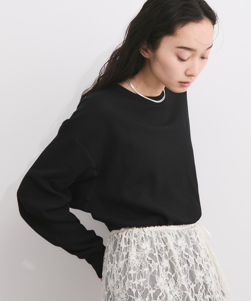 Healthknit(ヘルスニット)の「【Healthknit/ヘルスニット】Basic Waffle Hem Round Crewneck L/S(Tシャツ/カットソー・レディース・ブラック系その他3/カーキ/オフホワイト/ブラック・FREE)」の3枚目の写真