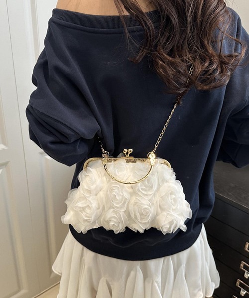 TONE SELECT GOODS(トーンセレクトグッズ)の「Liaa/チュール フラワー がま口 ショルダーバッグ A18686(ショルダーバッグ・レディース・ブラック/ベージュ/ホワイト/ピンク・FREE)」の1枚目の写真