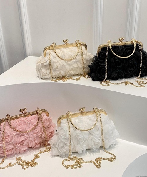 TONE SELECT GOODS(トーンセレクトグッズ)の「Liaa/チュール フラワー がま口 ショルダーバッグ A18686(ショルダーバッグ・レディース・ブラック/ベージュ/ホワイト/ピンク・FREE)」の5枚目の写真