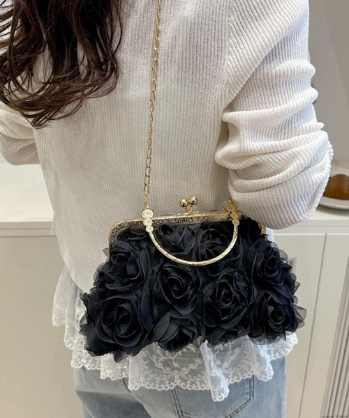 TONE SELECT GOODS(トーンセレクトグッズ)の「Liaa/チュール フラワー がま口 ショルダーバッグ A18686(ショルダーバッグ・レディース・ブラック/ベージュ/ホワイト/ピンク・FREE)」の6枚目の写真