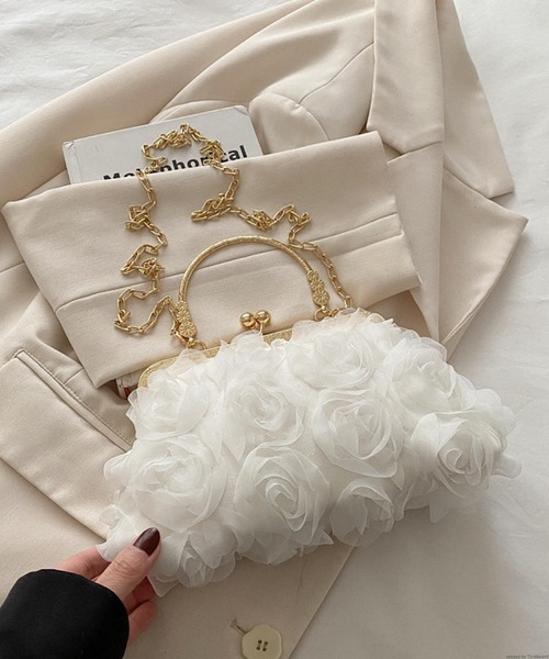 TONE SELECT GOODS(トーンセレクトグッズ)の「Liaa/チュール フラワー がま口 ショルダーバッグ A18686(ショルダーバッグ・レディース・ブラック/ベージュ/ホワイト/ピンク・FREE)」の9枚目の写真