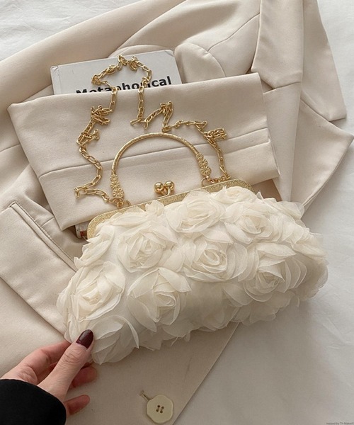 TONE SELECT GOODS(トーンセレクトグッズ)の「Liaa/チュール フラワー がま口 ショルダーバッグ A18686(ショルダーバッグ・レディース・ブラック/ベージュ/ホワイト/ピンク・FREE)」の10枚目の写真