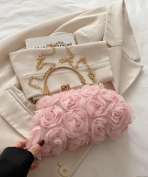 TONE SELECT GOODS(トーンセレクトグッズ)の「Liaa/チュール フラワー がま口 ショルダーバッグ A18686(ショルダーバッグ・レディース・ブラック/ベージュ/ホワイト/ピンク・FREE)」の11枚目の写真