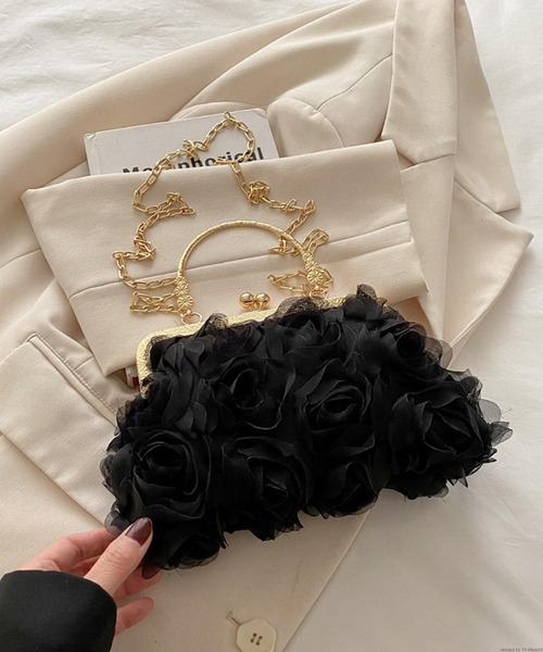 TONE SELECT GOODS(トーンセレクトグッズ)の「Liaa/チュール フラワー がま口 ショルダーバッグ A18686(ショルダーバッグ・レディース・ブラック/ベージュ/ホワイト/ピンク・FREE)」の12枚目の写真