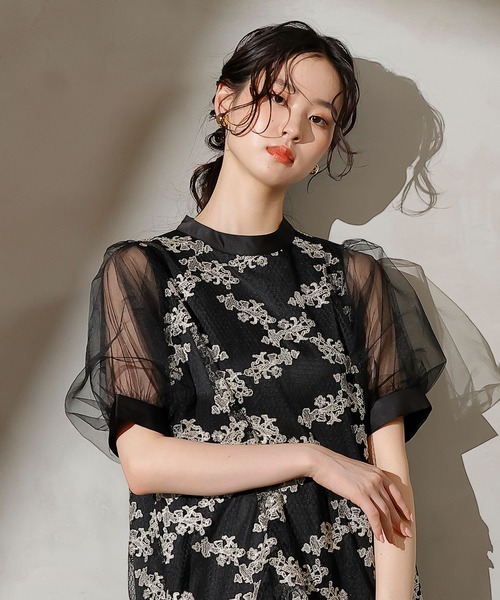 Kana(カナ)の「刺繍レース チュール Aライン ティアード ワンピース ドレス パーティー 結婚式 お呼ばれ オケージョンドレス(ドレス・レディース・オフホワイト/ブルー/ブラック・M)」の2枚目の写真