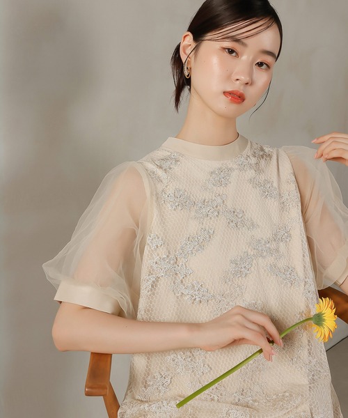Kana(カナ)の「刺繍レース チュール Aライン ティアード ワンピース ドレス パーティー 結婚式 お呼ばれ オケージョンドレス(ドレス・レディース・オフホワイト/ブルー/ブラック・M)」の4枚目の写真