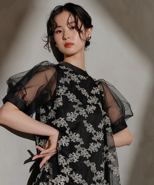 Kana(カナ)の「刺繍レース チュール Aライン ティアード ワンピース ドレス パーティー 結婚式 お呼ばれ オケージョンドレス(ドレス・レディース・オフホワイト/ブルー/ブラック・M)」の15枚目の写真