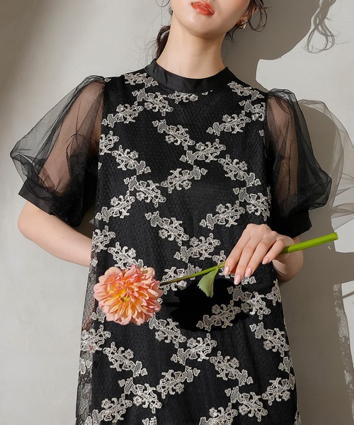 Kana(カナ)の「刺繍レース チュール Aライン ティアード ワンピース ドレス パーティー 結婚式 お呼ばれ オケージョンドレス(ドレス・レディース・オフホワイト/ブルー/ブラック・M)」の14枚目の写真