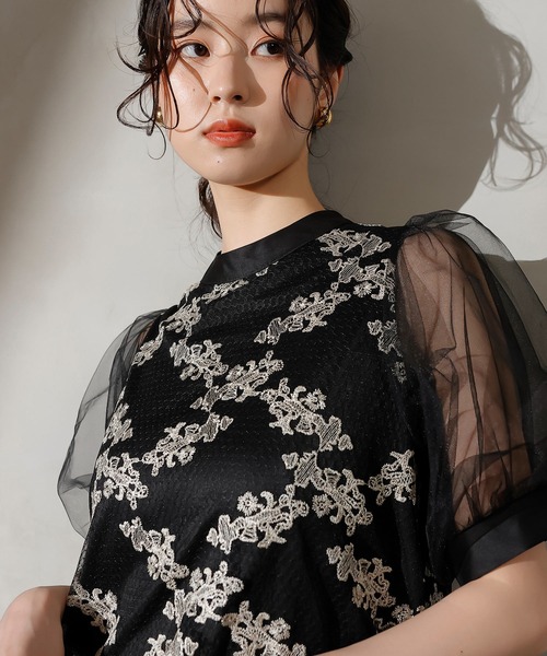 Kana(カナ)の「刺繍レース チュール Aライン ティアード ワンピース ドレス パーティー 結婚式 お呼ばれ オケージョンドレス(ドレス・レディース・オフホワイト/ブルー/ブラック・M)」の18枚目の写真