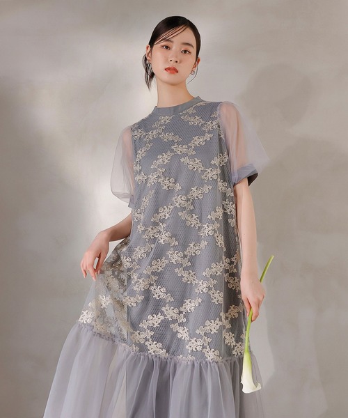 Kana(カナ)の「刺繍レース チュール Aライン ティアード ワンピース ドレス パーティー 結婚式 お呼ばれ オケージョンドレス(ドレス・レディース・オフホワイト/ブルー/ブラック・M)」の22枚目の写真