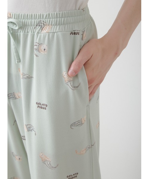 gelato pique(ジェラートピケ)の「【HOMME】sleeping cat 総柄ロングパンツ(ルームウェア/パジャマ・メンズ・ミント/クリーム/ネイビー・M/L)」の8枚目の写真