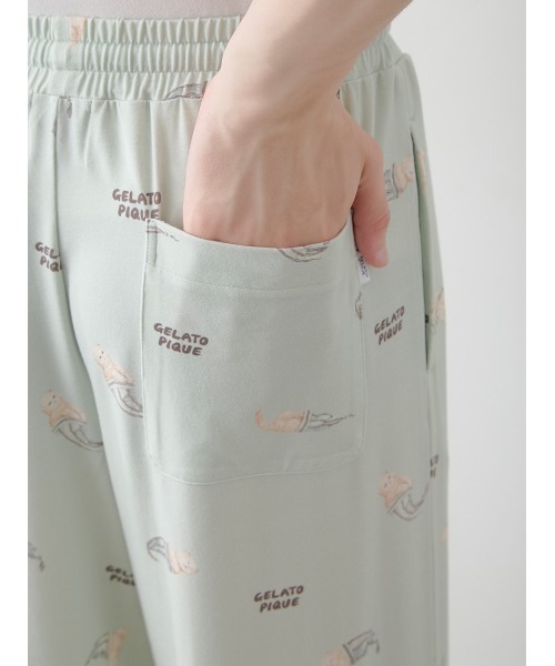 gelato pique(ジェラートピケ)の「【HOMME】sleeping cat 総柄ロングパンツ(ルームウェア/パジャマ・メンズ・ミント/クリーム/ネイビー・M/L)」の9枚目の写真