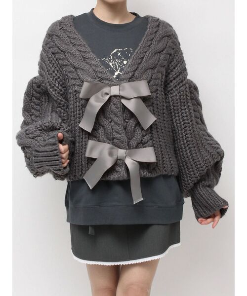 merry jenny(メリージェニー)の「ribbon ribbon カーデイガン(カーディガン/ボレロ・レディース・アイボリー/ブラック/グレー・FREE)」の3枚目の写真