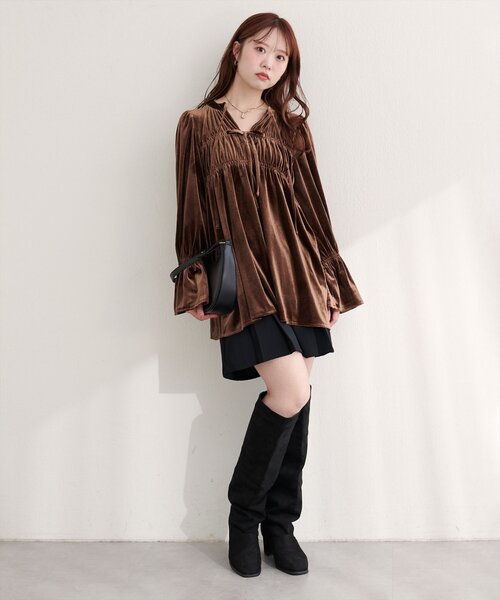 natural couture(ナチュラルクチュール)の「WEB限定/【canami】2WAYリボンベロアブラウス(シャツ/ブラウス・レディース・ブラウン/ピンク/グレイッシュベージュ/アイボリー・FREE)」の15枚目の写真