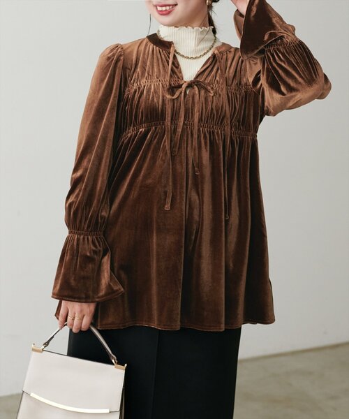 natural couture(ナチュラルクチュール)の「WEB限定/【canami】2WAYリボンベロアブラウス(シャツ/ブラウス・レディース・ブラウン/ピンク/グレイッシュベージュ/アイボリー・FREE)」の20枚目の写真