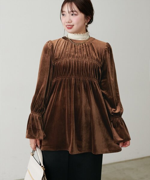 natural couture(ナチュラルクチュール)の「WEB限定/【canami】2WAYリボンベロアブラウス(シャツ/ブラウス・レディース・ブラウン/ピンク/グレイッシュベージュ/アイボリー・FREE)」の22枚目の写真