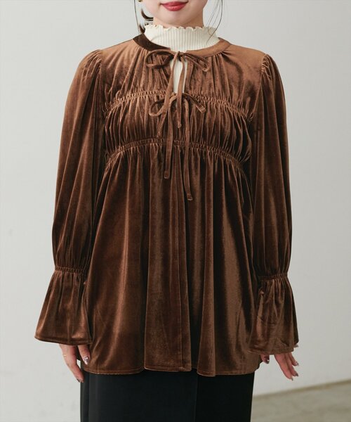 セール】WEB限定／【canami】2WAYリボンベロアブラウス（シャツ
