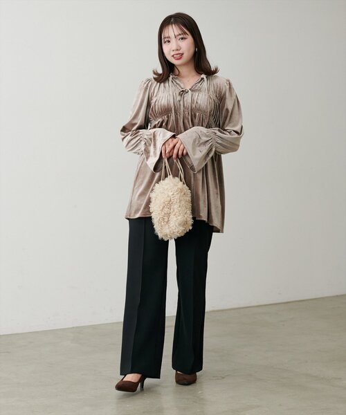 【クリーニング済】ガーリッシュ　ヘチマブラウス セール】WEB限定／【canami】2WAYリボンベロアブラウス（シャツ
