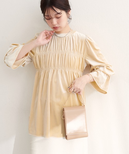 natural couture(ナチュラルクチュール)の「WEB限定/【canami】2WAYリボンベロアブラウス(シャツ/ブラウス・レディース・ブラウン/ピンク/グレイッシュベージュ/アイボリー・FREE)」の7枚目の写真