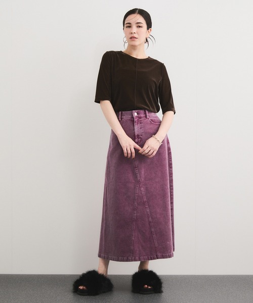 le cercle ADAM ET ROPE'(ルセルクルアダムエロペ)の「シアーベロア5分袖Tシャツ(Tシャツ/カットソー・レディース・ダークブラウン/キャメル/ブルー/ブラック・FREE)」の8枚目の写真