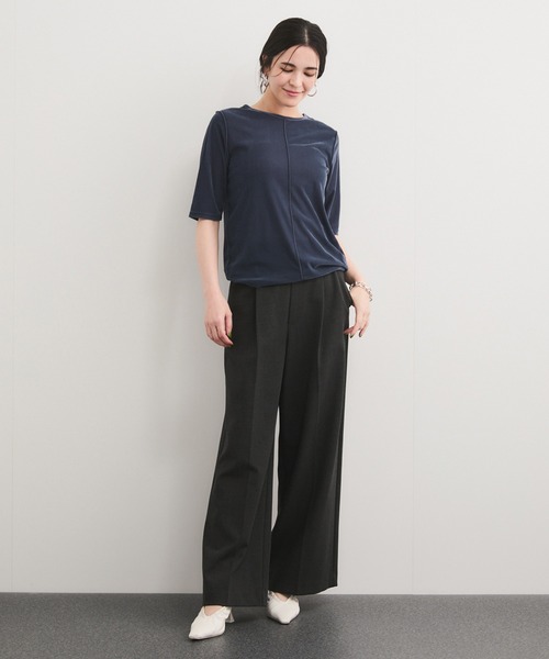 le cercle ADAM ET ROPE'(ルセルクルアダムエロペ)の「シアーベロア5分袖Tシャツ(Tシャツ/カットソー・レディース・ダークブラウン/キャメル/ブルー/ブラック・FREE)」の10枚目の写真