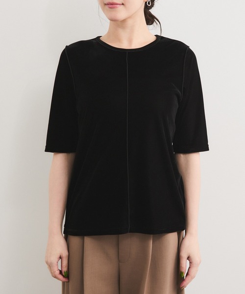 le cercle ADAM ET ROPE'(ルセルクルアダムエロペ)の「シアーベロア5分袖Tシャツ(Tシャツ/カットソー・レディース・ダークブラウン/キャメル/ブルー/ブラック・FREE)」の14枚目の写真