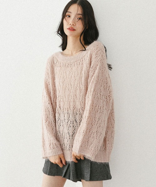 Heather（ヘザー）の「メッシュラメニット　599635（ニット/セーター・レディース・ベージュ/ピンク/アイボリー/グレー・FREE）」の4枚目の写真