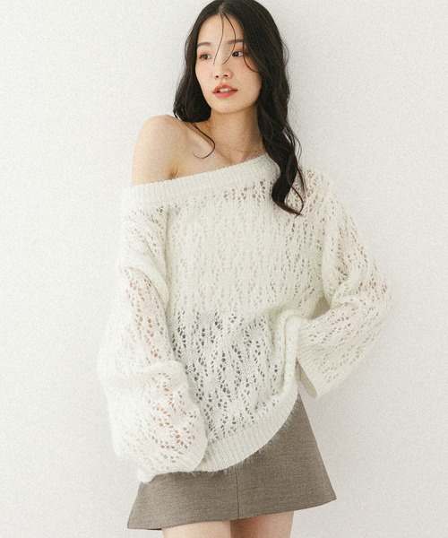 Heather（ヘザー）の「メッシュラメニット　599635（ニット/セーター・レディース・ベージュ/ピンク/アイボリー/グレー・FREE）」の2枚目の写真