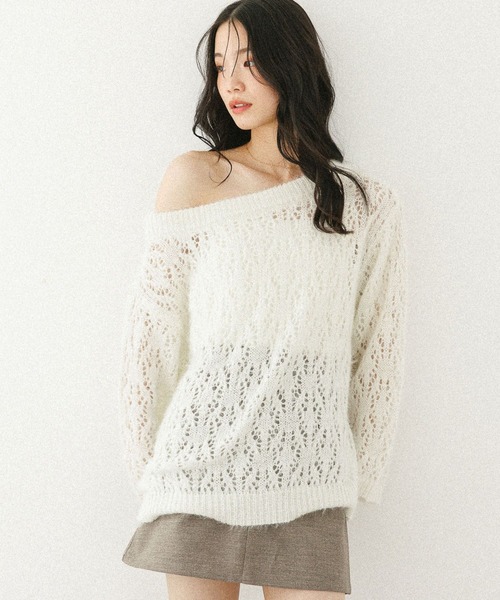 Heather（ヘザー）の「メッシュラメニット　599635（ニット/セーター・レディース・ベージュ/ピンク/アイボリー/グレー・FREE）」の5枚目の写真