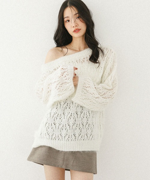 Heather（ヘザー）の「メッシュラメニット　599635（ニット/セーター・レディース・ベージュ/ピンク/アイボリー/グレー・FREE）」の6枚目の写真