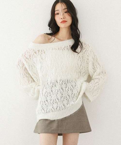 Heather（ヘザー）の「メッシュラメニット　599635（ニット/セーター・レディース・ベージュ/ピンク/アイボリー/グレー・FREE）」の7枚目の写真