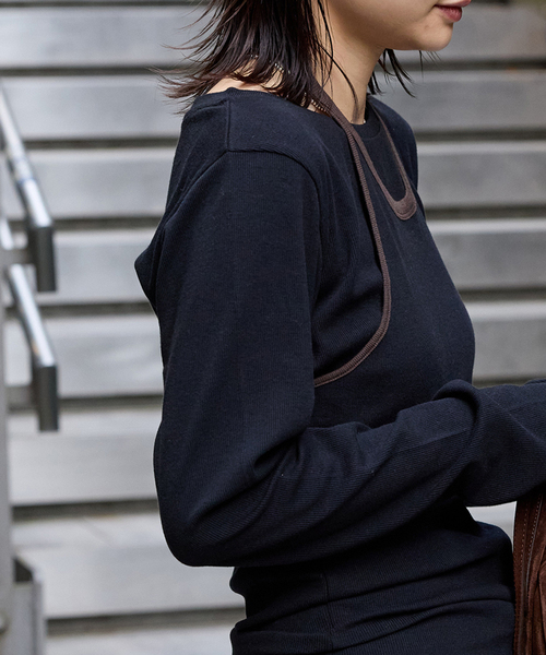 JOURNAL STANDARD（ジャーナルスタンダード）の「ベアテレコホルターネックプルオーバー（その他トップス・レディース・ブラウン/ブラック・FREE）」の3枚目の写真