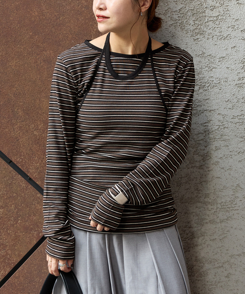 JOURNAL STANDARD（ジャーナルスタンダード）の「ベアテレコホルターネックプルオーバー（その他トップス・レディース・ブラウン/ブラック・FREE）」の9枚目の写真