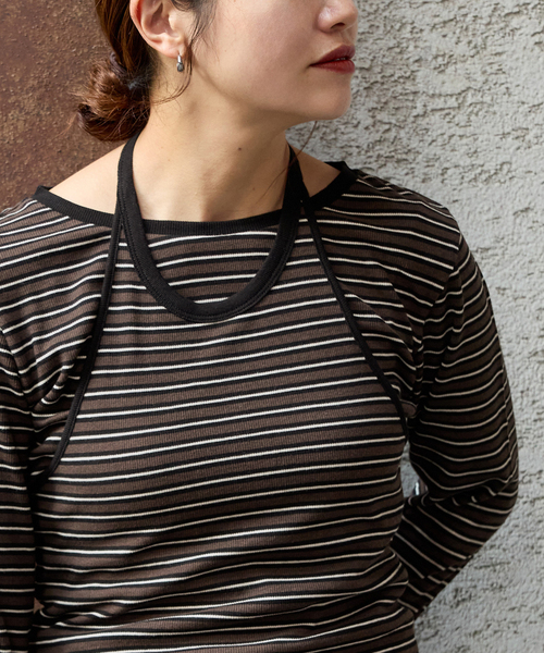 JOURNAL STANDARD（ジャーナルスタンダード）の「ベアテレコホルターネックプルオーバー（その他トップス・レディース・ブラウン/ブラック・FREE）」の10枚目の写真