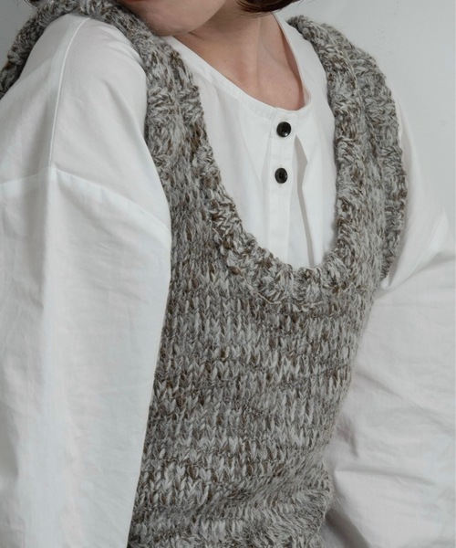 lawgy(ラウジー)の「mix uneck knit vest / ミックスuネックニットベスト(ベスト・レディース・グレー/ブラウン・FREE)」の8枚目の写真