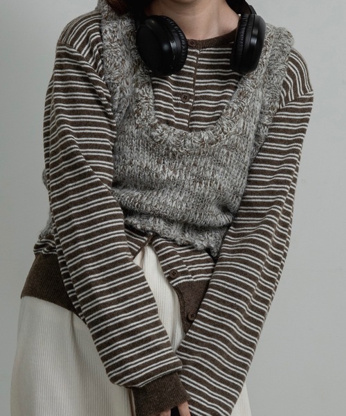 lawgy(ラウジー)の「mix uneck knit vest / ミックスuネックニットベスト(ベスト・レディース・グレー/ブラウン・FREE)」の4枚目の写真