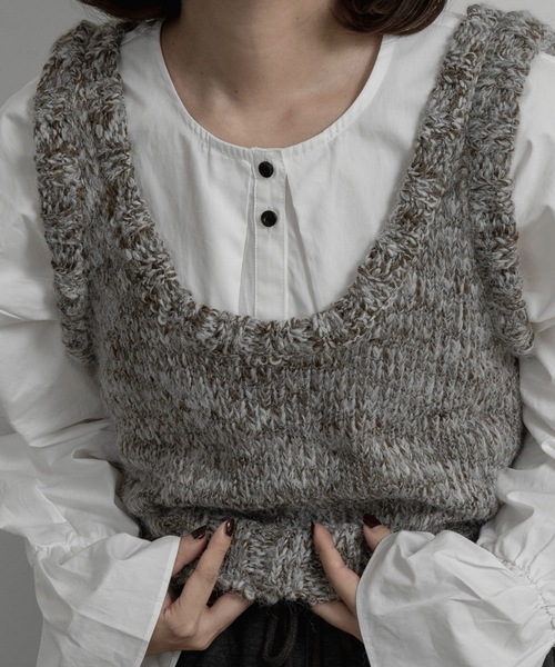 lawgy(ラウジー)の「mix uneck knit vest / ミックスuネックニットベスト(ベスト・レディース・グレー/ブラウン・FREE)」の7枚目の写真