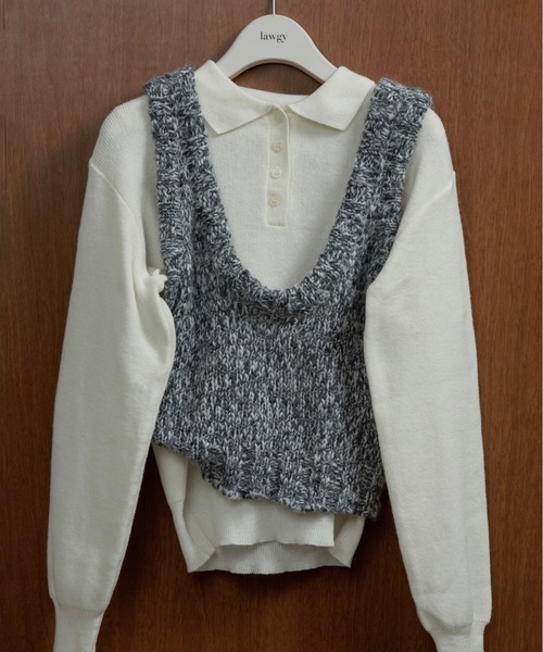lawgy(ラウジー)の「mix uneck knit vest / ミックスuネックニットベスト(ベスト・レディース・グレー/ブラウン・FREE)」の14枚目の写真