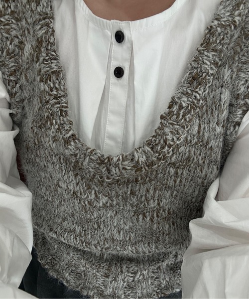 lawgy(ラウジー)の「mix uneck knit vest / ミックスuネックニットベスト(ベスト・レディース・グレー/ブラウン・FREE)」の10枚目の写真
