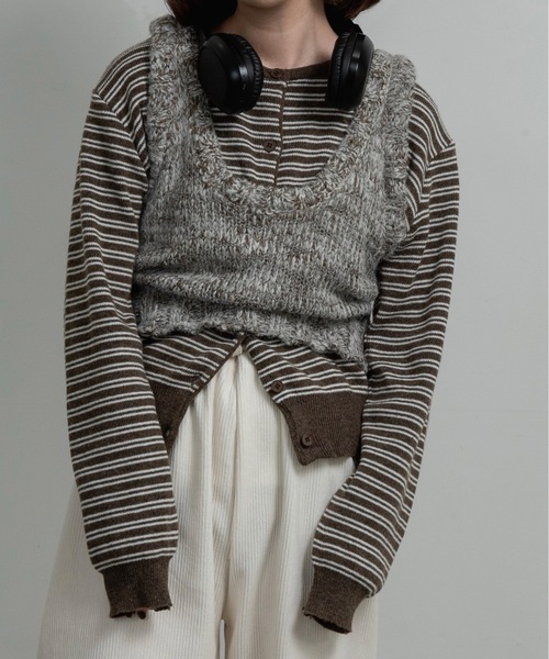 lawgy(ラウジー)の「mix uneck knit vest / ミックスuネックニットベスト(ベスト・レディース・グレー/ブラウン・FREE)」の5枚目の写真