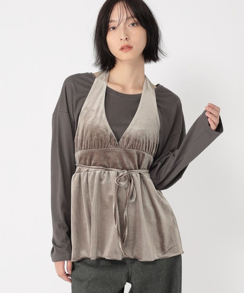 studio CLIP（スタディオクリップ）の「【daily CLIP】ベロアホルターネックビスチェ（タンクトップ・レディース・チャコール/ブラウン・FREE）」の2枚目の写真