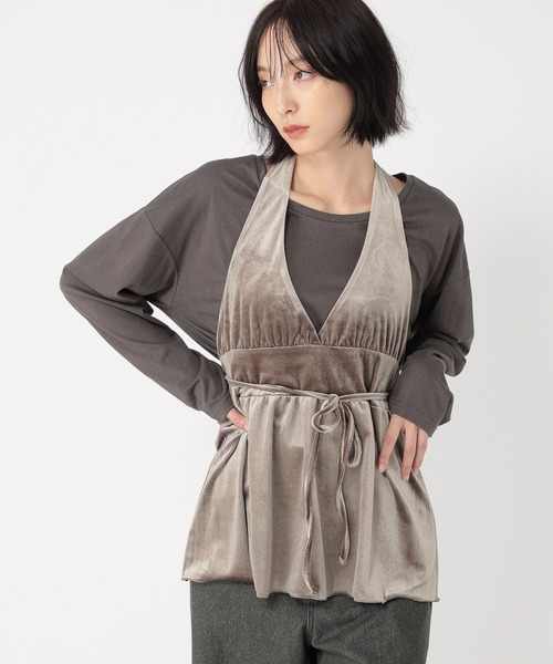 studio CLIP（スタディオクリップ）の「【daily CLIP】ベロアホルターネックビスチェ（タンクトップ・レディース・チャコール/ブラウン・FREE）」の7枚目の写真