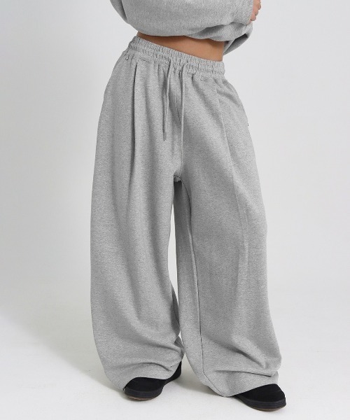 BLACKUP（ブラックアップ）の「[B-BASIC] ダブルコットンリベットワンタック2WAYパンツ（スウェットパンツ・レディース・グレー/ブラック・FREE）」の2枚目の写真