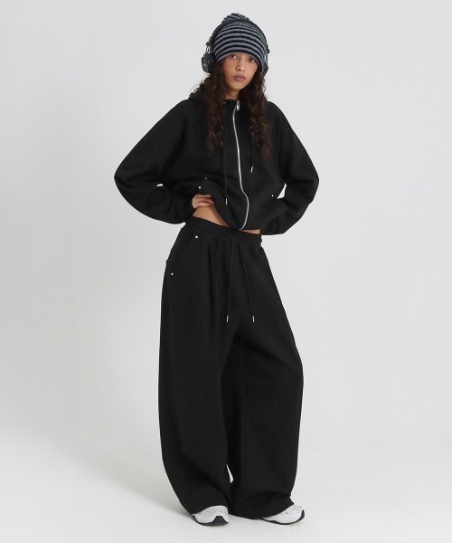 BLACKUP（ブラックアップ）の「[B-BASIC] ダブルコットンリベットワンタック2WAYパンツ（スウェットパンツ・レディース・グレー/ブラック・FREE）」の9枚目の写真