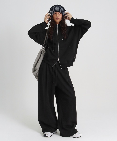 BLACKUP（ブラックアップ）の「[B-BASIC] ダブルコットンリベットワンタック2WAYパンツ（スウェットパンツ・レディース・グレー/ブラック・FREE）」の10枚目の写真