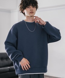 Rocky Monroe(ロッキーモンロー)のルーズシルエットペールトーンダンボールニットフェイクレイヤードプルオーバー/モノフィラメントダンボールクルーネックトレーナー(スウェット)