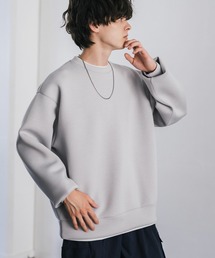 Rocky Monroe(ロッキーモンロー)のルーズシルエットペールトーンダンボールニットフェイクレイヤードプルオーバー/モノフィラメントダンボールクルーネックトレーナー(スウェット)