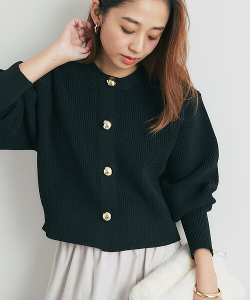 un dix cors(アンディコール)の「《オンオフ活躍》ビッグ釦柄切替バルーンカーディガン(ニット/セーター・レディース・オレンジ/アイボリー/ブラック・FREE)」の2枚目の写真